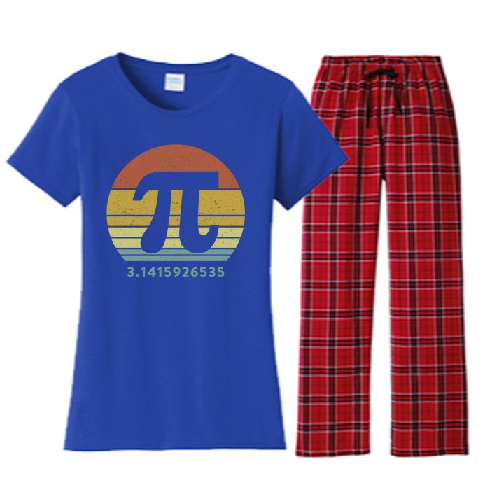 Pi Day 3 14 Retro Vintage Sunset 10 Digits Math Teacher Gift Women's Flannel Pajama Set