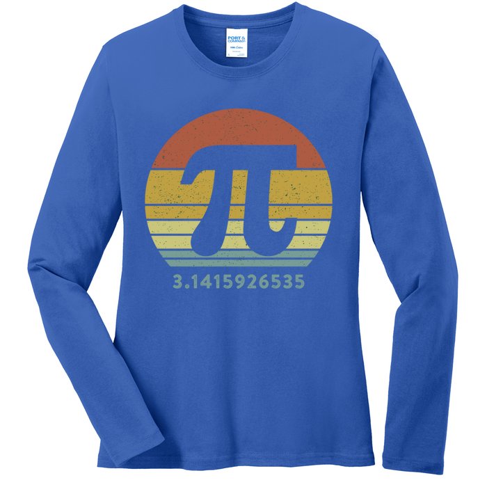 Pi Day 3 14 Retro Vintage Sunset 10 Digits Math Teacher Gift Ladies Long Sleeve Shirt