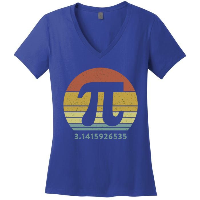 Pi Day 3 14 Retro Vintage Sunset 10 Digits Math Teacher Gift Women's V-Neck T-Shirt