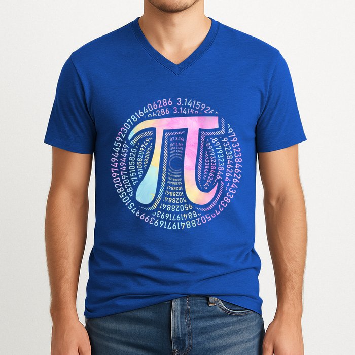 Pi Day 3 14 Spiral Pi Number Symbol Math Science Tie Dye Cool Gift V-Neck T-Shirt