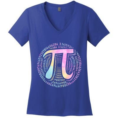 Pi Day 3 14 Spiral Pi Number Symbol Math Science Tie Dye Cool Gift Women's V-Neck T-Shirt