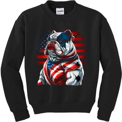 Patriotic Dog 4th Of July Funny Bulldog Lover Kids Sweatshirt