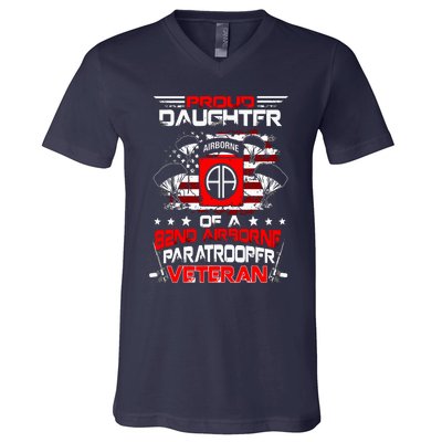 Proud Daughter 82nd Airborne Paratrooper Veteran Flag V-Neck T-Shirt