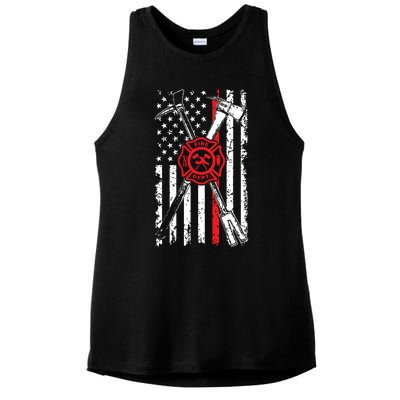 Patriotic Design Axe Halligan Thin Line Red Firefighter Ladies PosiCharge Tri-Blend Wicking Tank