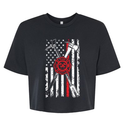 Patriotic Design Axe Halligan Thin Line Red Firefighter Bella+Canvas Jersey Crop Tee