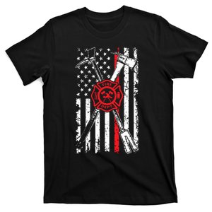 Patriotic Design Axe Halligan Thin Line Red Firefighter T-Shirt