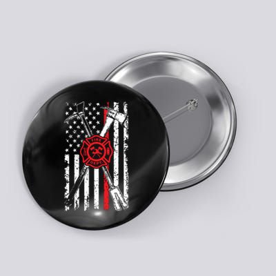 Patriotic Design Axe Halligan Thin Line Red Firefighter Button