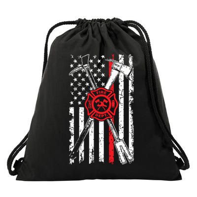 Patriotic Design Axe Halligan Thin Line Red Firefighter Drawstring Bag