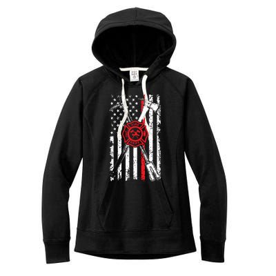 Patriotic Design Axe Halligan Thin Line Red Firefighter Women's Fleece Hoodie