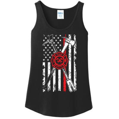 Patriotic Design Axe Halligan Thin Line Red Firefighter Ladies Essential Tank