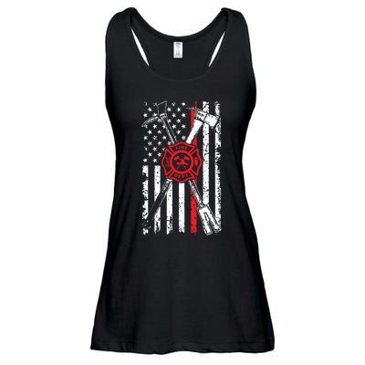 Patriotic Design Axe Halligan Thin Line Red Firefighter Ladies Essential Flowy Tank