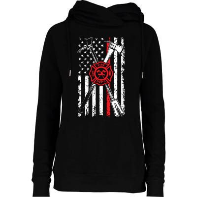 Patriotic Design Axe Halligan Thin Line Red Firefighter Womens Funnel Neck Pullover Hood