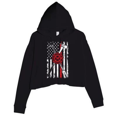 Patriotic Design Axe Halligan Thin Line Red Firefighter Crop Fleece Hoodie