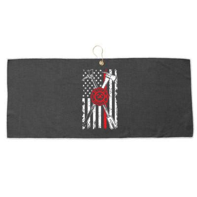 Patriotic Design Axe Halligan Thin Line Red Firefighter Large Microfiber Waffle Golf Towel