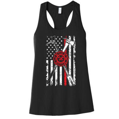 Patriotic Design Axe Halligan Thin Line Red Firefighter Women's Racerback Tank