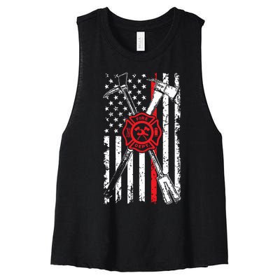 Patriotic Design Axe Halligan Thin Line Red Firefighter Women's Racerback Cropped Tank