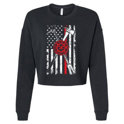 Patriotic Design Axe Halligan Thin Line Red Firefighter Cropped Pullover Crew