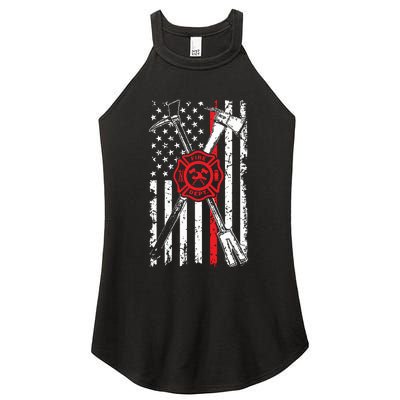 Patriotic Design Axe Halligan Thin Line Red Firefighter Women's Perfect Tri Rocker Tank