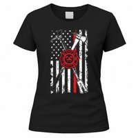 Patriotic Design Axe Halligan Thin Line Red Firefighter Women's T-Shirt