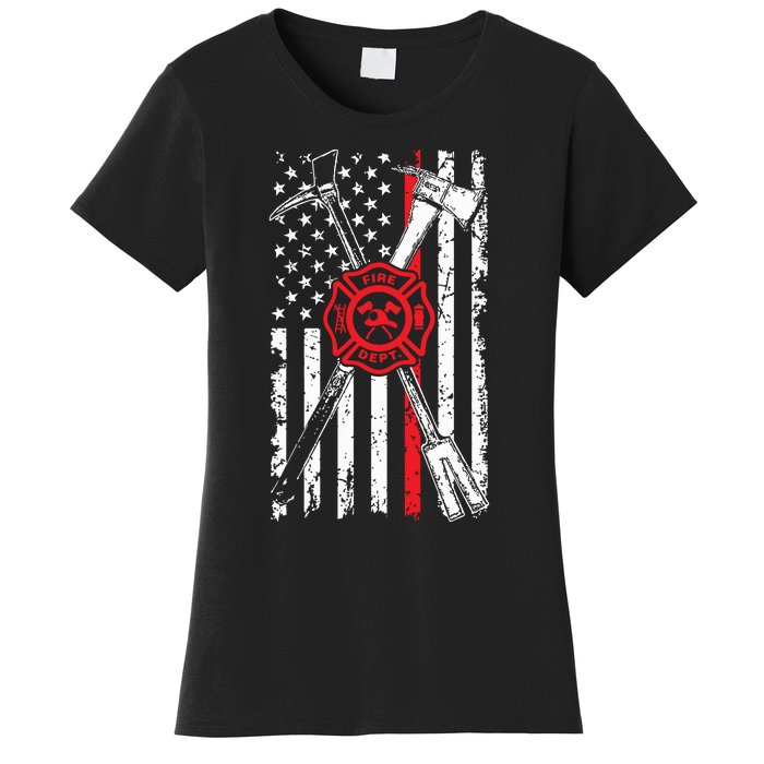 Patriotic Design Axe Halligan Thin Line Red Firefighter Women's T-Shirt