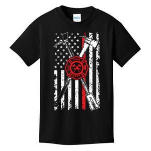 Patriotic Design Axe Halligan Thin Line Red Firefighter Kids T-Shirt