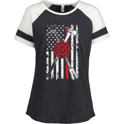 Patriotic Design Axe Halligan Thin Line Red Firefighter Enza Ladies Jersey Colorblock Tee