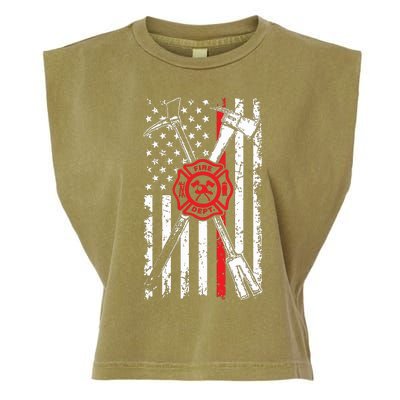 Patriotic Design Axe Halligan Thin Line Red Firefighter Garment-Dyed Women's Muscle Tee