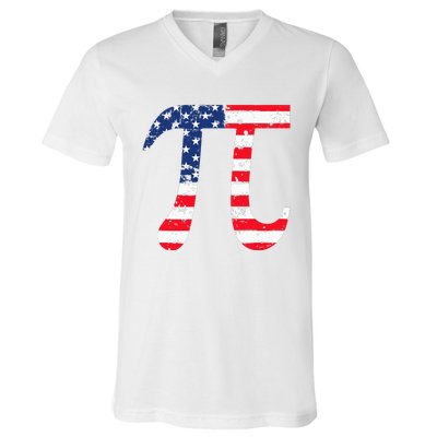 Pi Day American Flag Patriotic Math Nerd Geek 3.14 July 4th V-Neck T-Shirt