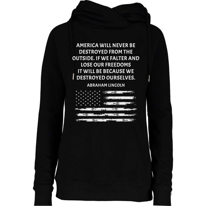 Pro Democracy Abraham Lincoln Quote Stand Up For Freedom Womens Funnel Neck Pullover Hood