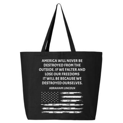 Pro Democracy Abraham Lincoln Quote Stand Up For Freedom 25L Jumbo Tote