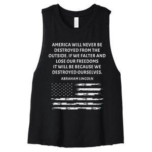 Pro Democracy Abraham Lincoln Quote Stand Up For Freedom Women's Racerback Cropped Tank