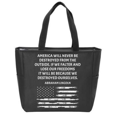 Pro Democracy Abraham Lincoln Quote Stand Up For Freedom Zip Tote Bag