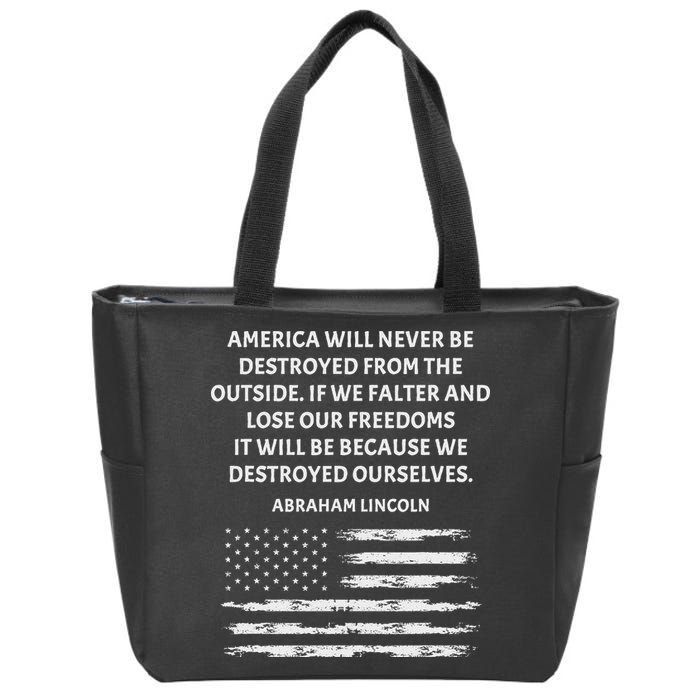 Pro Democracy Abraham Lincoln Quote Stand Up For Freedom Zip Tote Bag