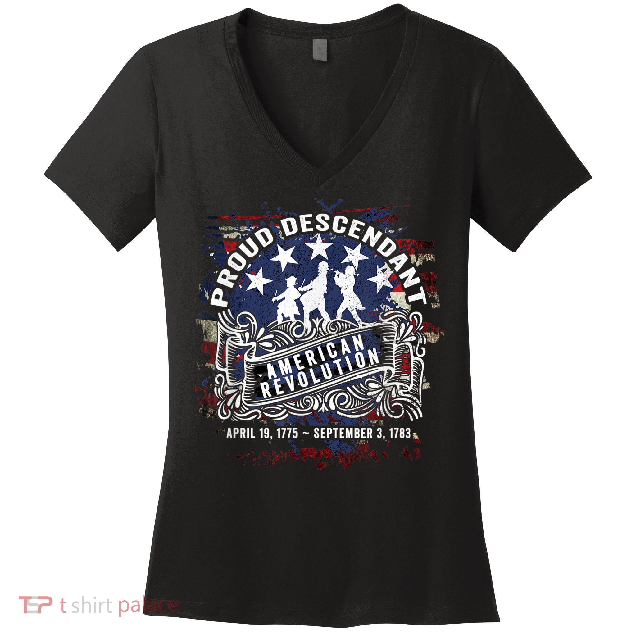 Proud Descendant American Revolution Fife And Drum Novelty Women's V-Neck T-Shirt