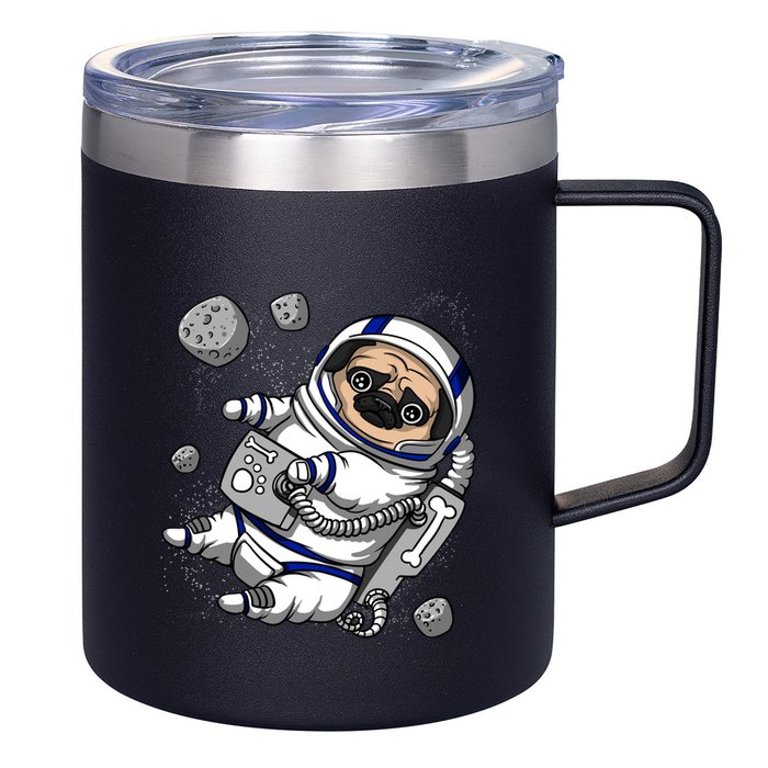 Pug Dog Astronaut Funny Space Cosmic Girl Boy 12oz Stainless Steel Coffee Mug