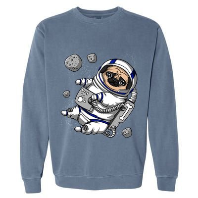 Pug Dog Astronaut Funny Space Cosmic Girl Boy Garment-Dyed Sweatshirt