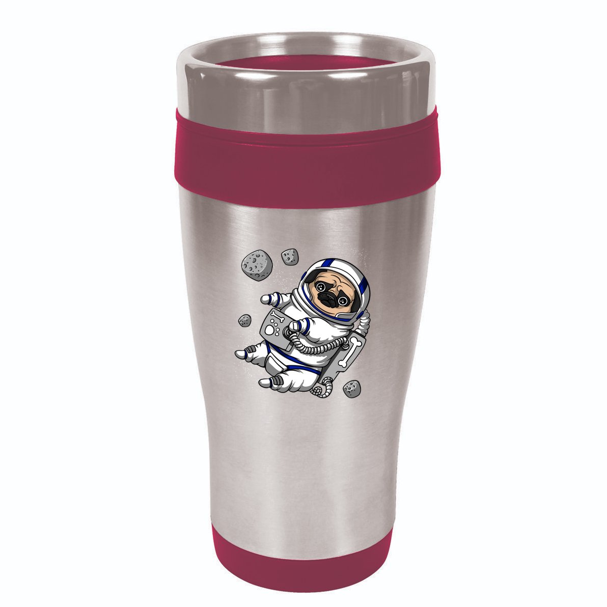 Pug Dog Astronaut Funny Space Cosmic Girl Boy 16oz Travel Tumbler