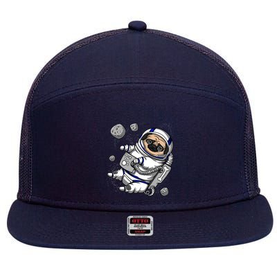 Pug Dog Astronaut Funny Space Cosmic Girl Boy 7 Panel Mesh Trucker Snapback Hat