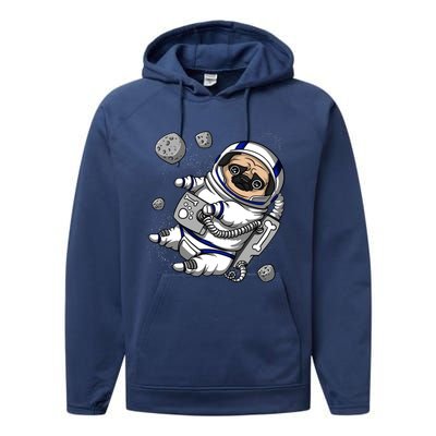 Pug Dog Astronaut Funny Space Cosmic Girl Boy Performance Fleece Hoodie