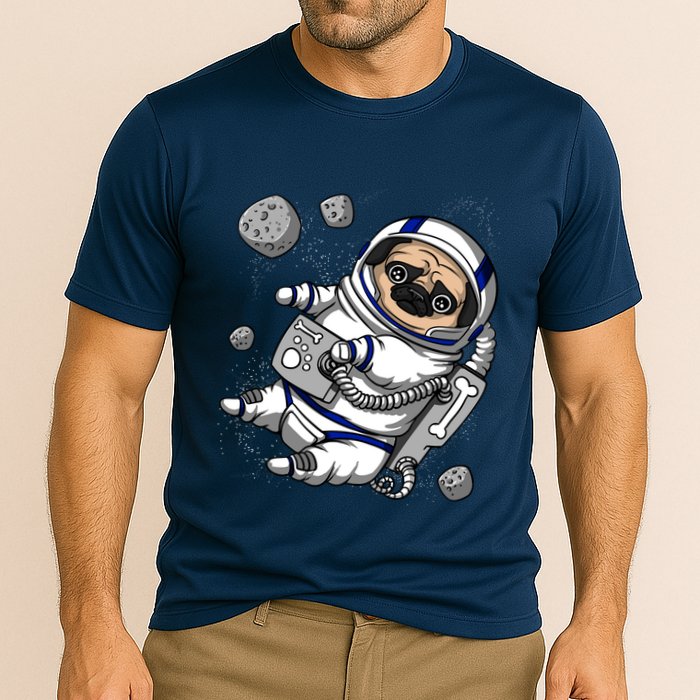 Pug Dog Astronaut Funny Space Cosmic Girl Boy Cooling Performance Crew T-Shirt