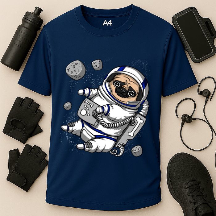 Pug Dog Astronaut Funny Space Cosmic Girl Boy Cooling Performance Crew T-Shirt