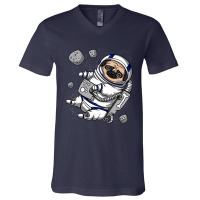 Pug Dog Astronaut Funny Space Cosmic Girl Boy V-Neck T-Shirt