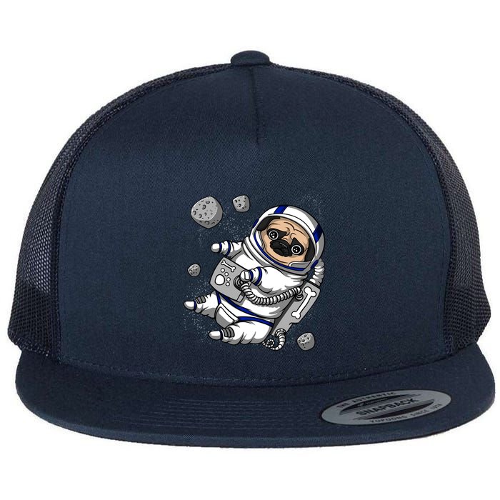 Pug Dog Astronaut Funny Space Cosmic Girl Boy Flat Bill Trucker Hat