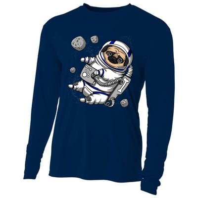 Pug Dog Astronaut Funny Space Cosmic Girl Boy Cooling Performance Long Sleeve Crew