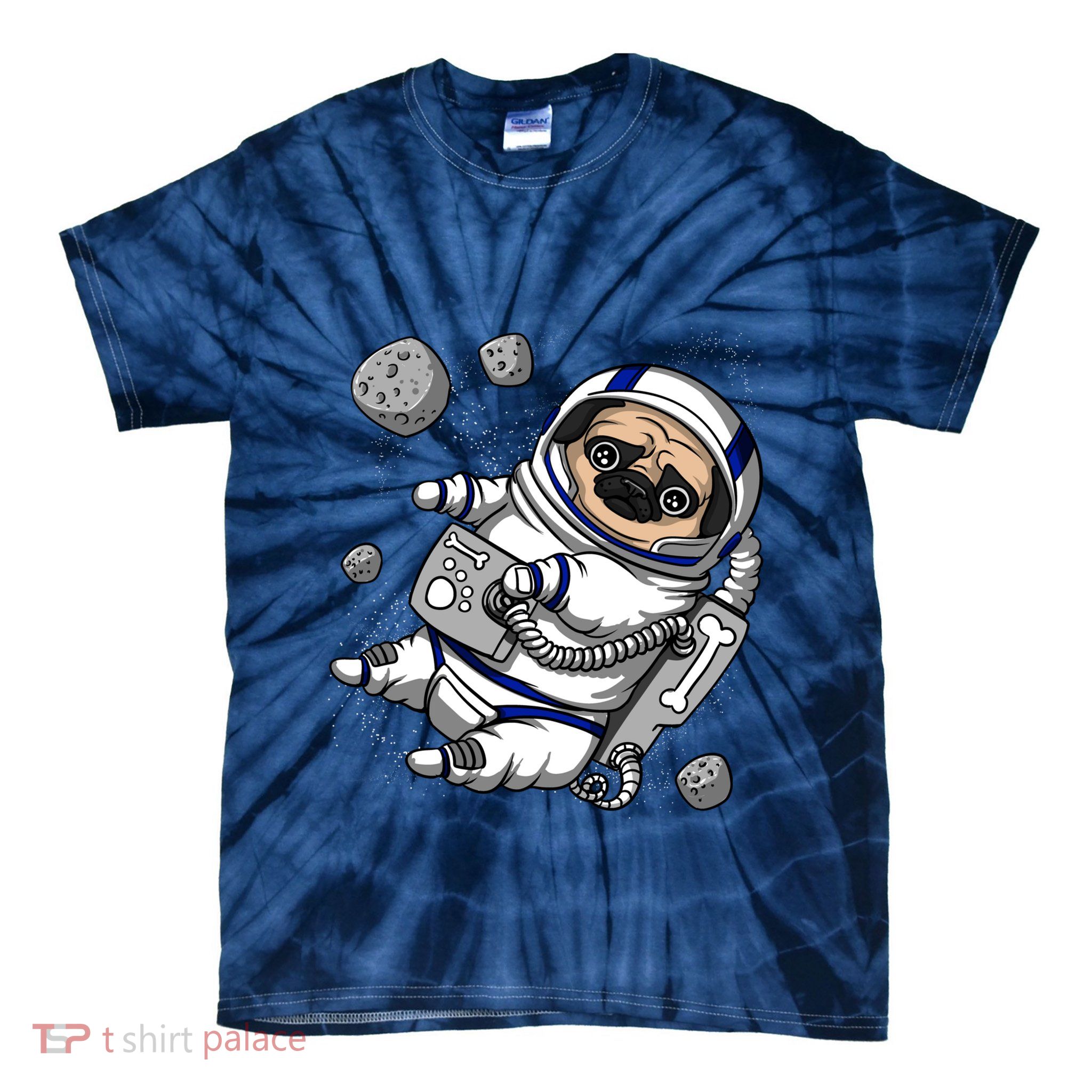 Pug Dog Astronaut Funny Space Cosmic Girl Boy Tie-Dye T-Shirt