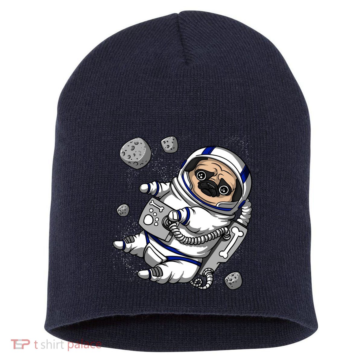 Pug Dog Astronaut Funny Space Cosmic Girl Boy Short Acrylic Beanie