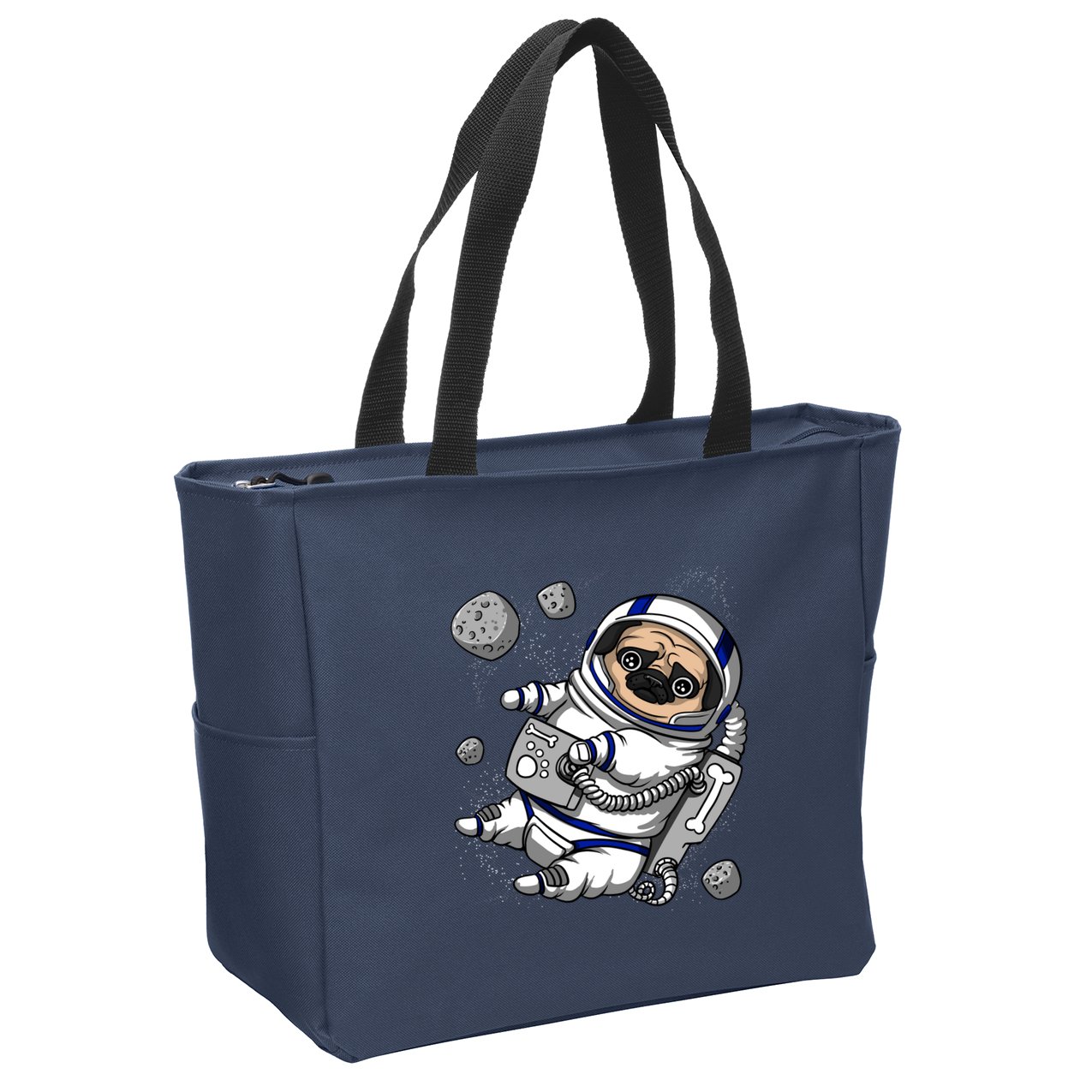 Pug Dog Astronaut Funny Space Cosmic Girl Boy Zip Tote Bag
