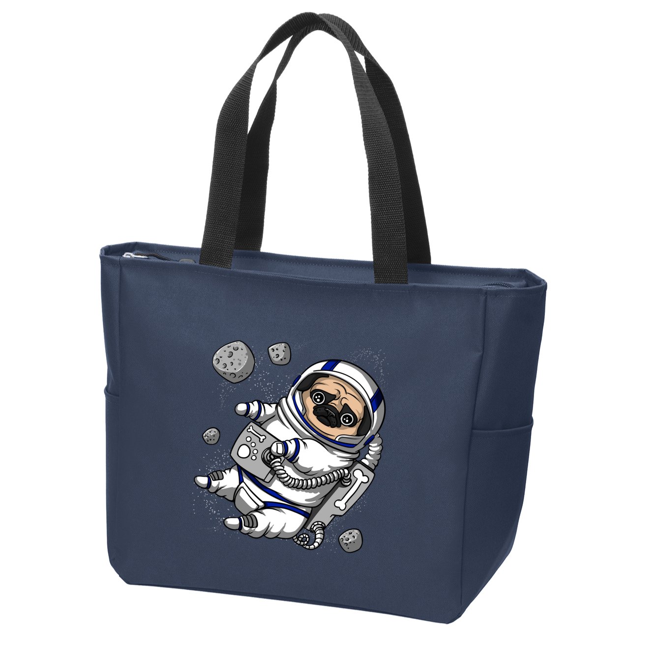 Pug Dog Astronaut Funny Space Cosmic Girl Boy Zip Tote Bag