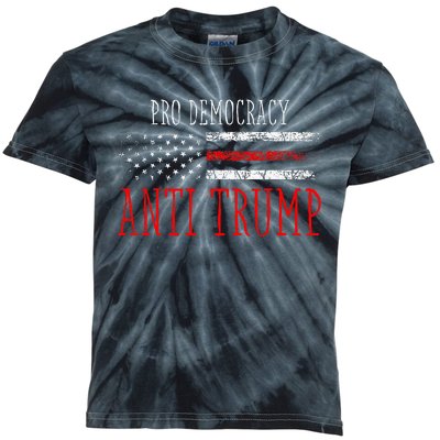 Pro Democracy Anti Trump Election 24 Vintage American Flag Kids Tie-Dye T-Shirt