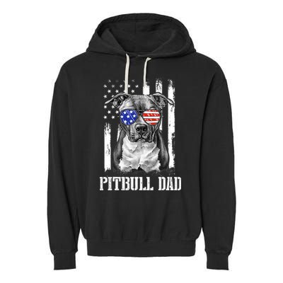 Pitbull Dad American Flag 4th Of July Dog Father's Days Garment-Dyed Fleece Hoodie